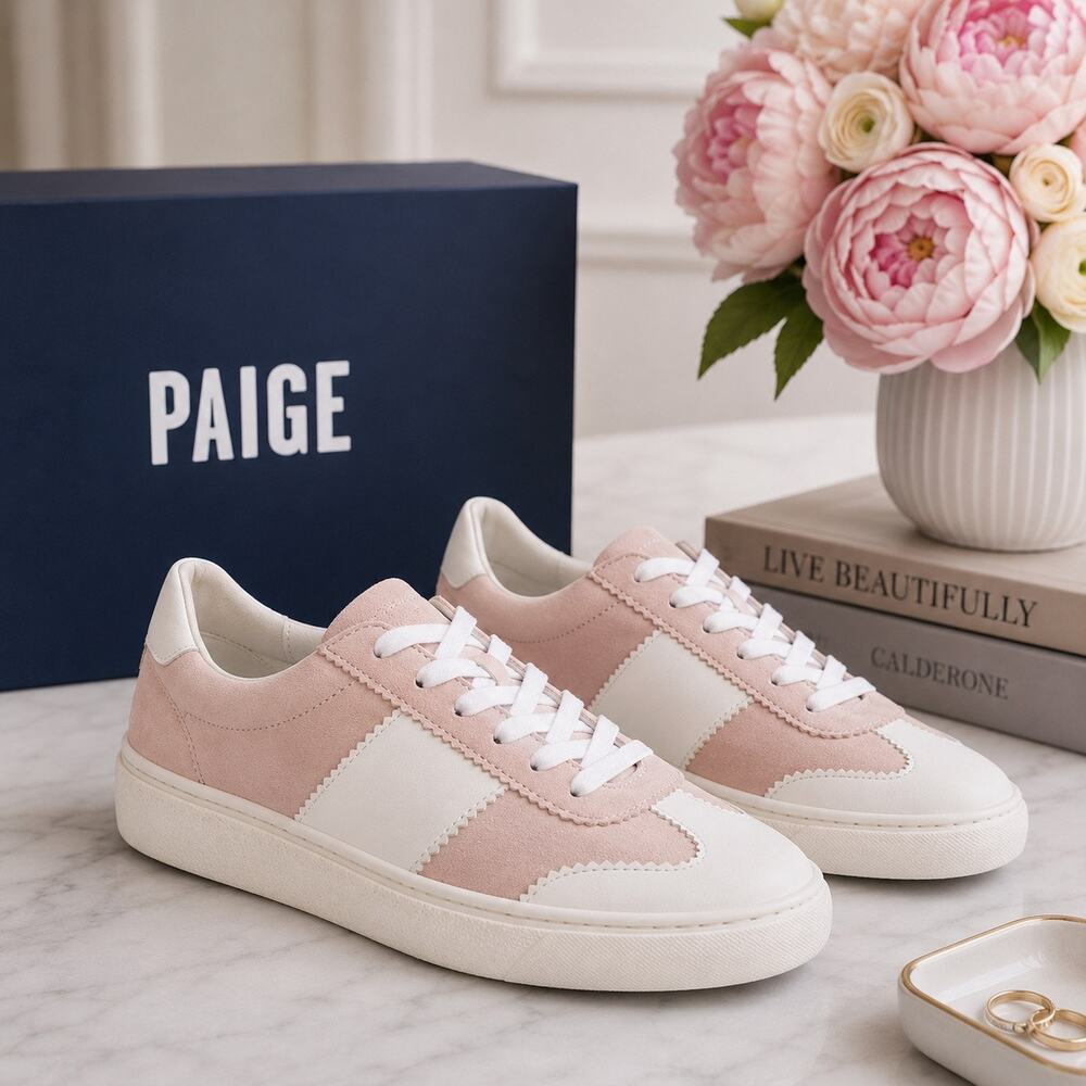 NIB PAIGE Brie Sneakers White Blush Leather Portugal Size 6
